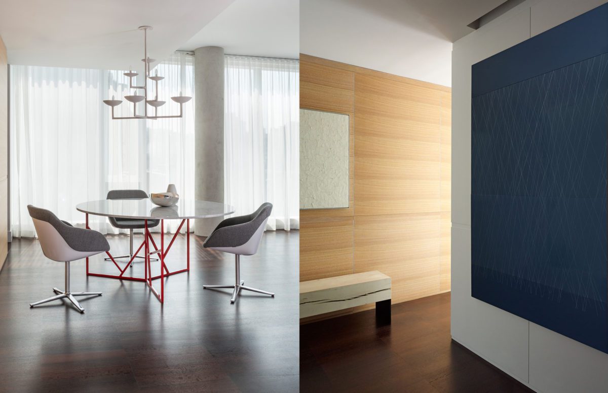 Sitting Area in White and Grey Shades and Perpendicular Walls in Different Colors