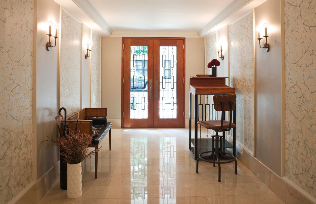 An Entrance Hall Of a Building in Beige and Brown Shades