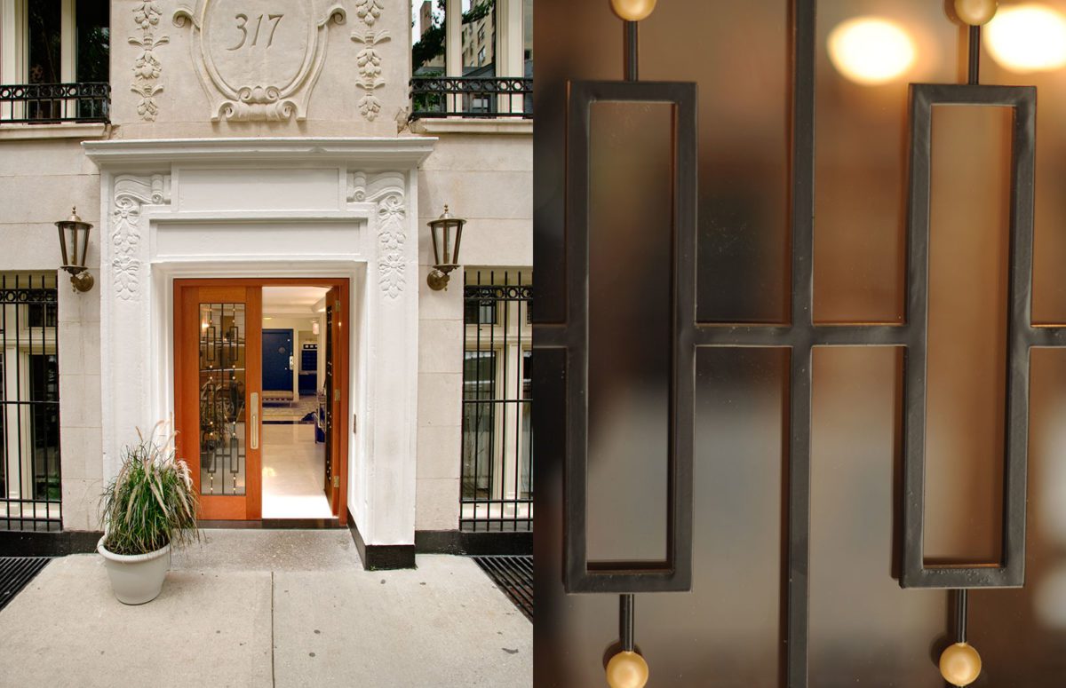 An Entrance to A Building and A Door with Metal Frames and An Obscure Glass