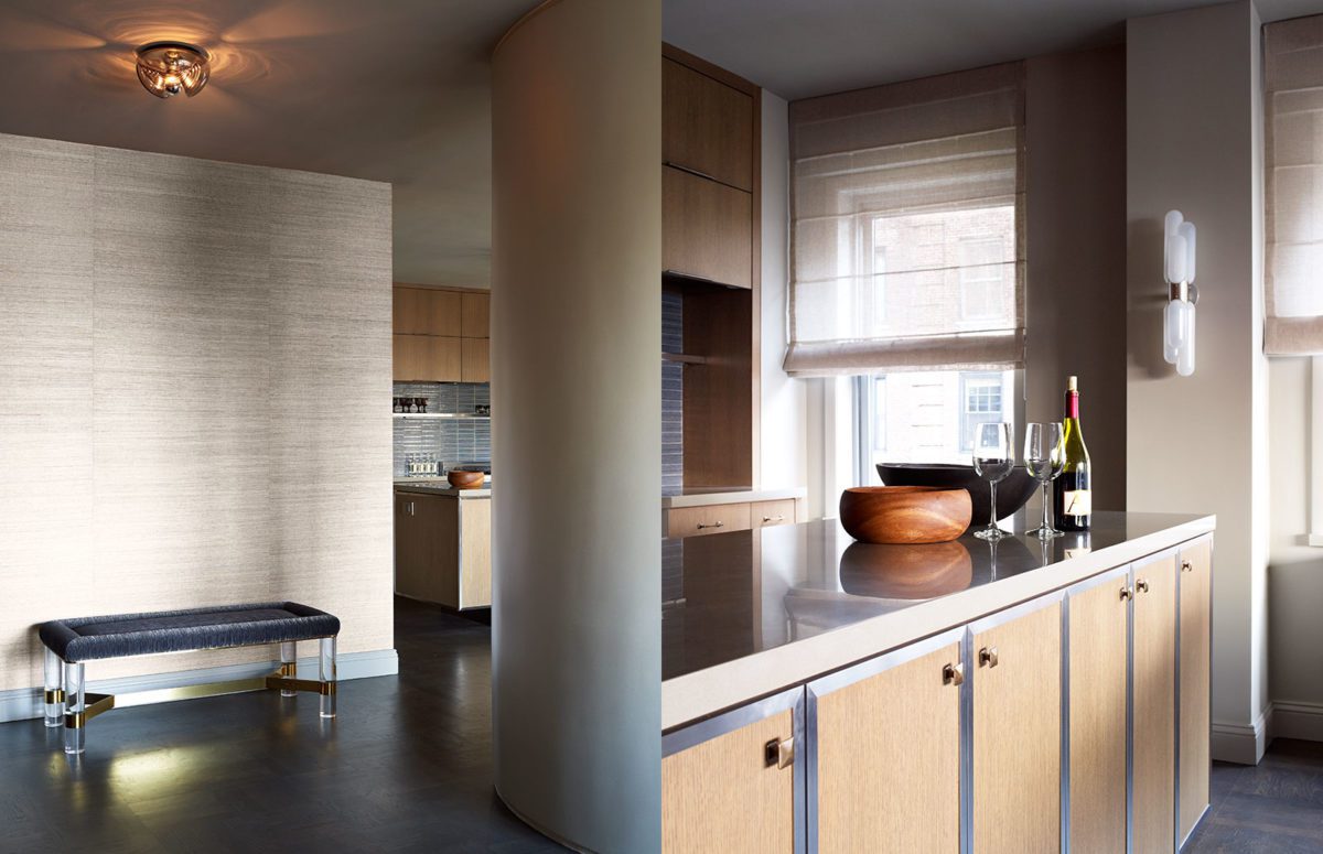 Kitchen Counter and a Bottle of Wine with Two Glasses