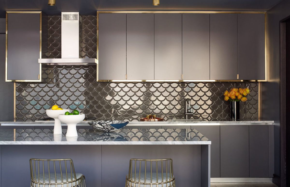 Kitchen with A Scale Pattern Tiles and Grey Mate Cupboard Surface