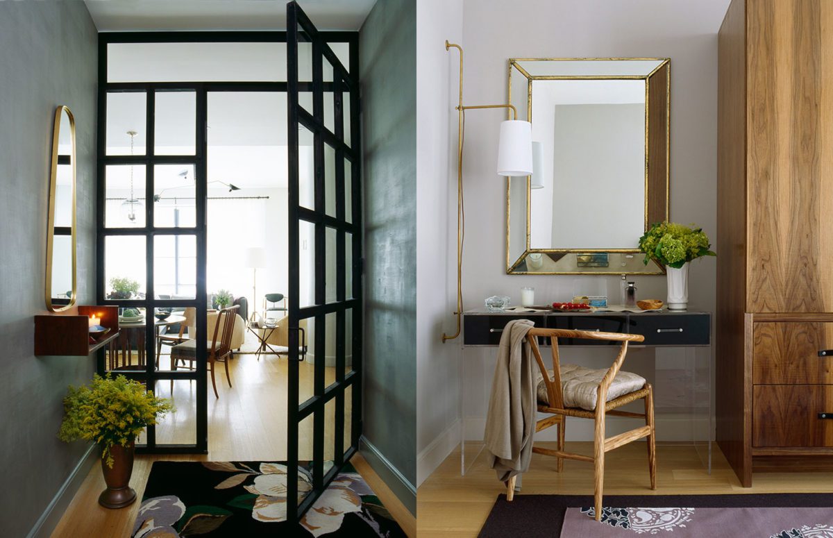 Framed Glass Entrance Door And A Vanity Table with Transparent Legs