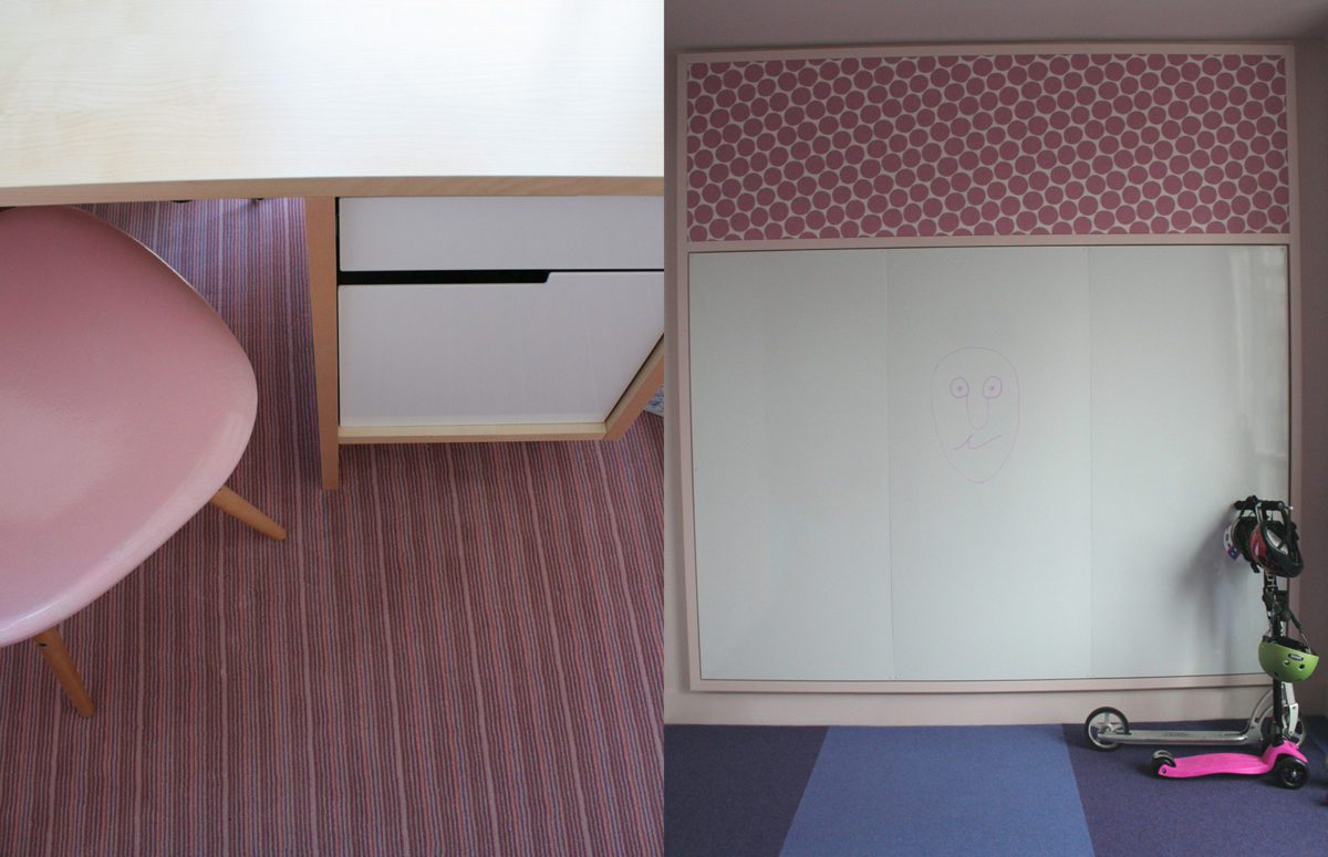 Top View of a White Children's desk and a White Board with a drawing