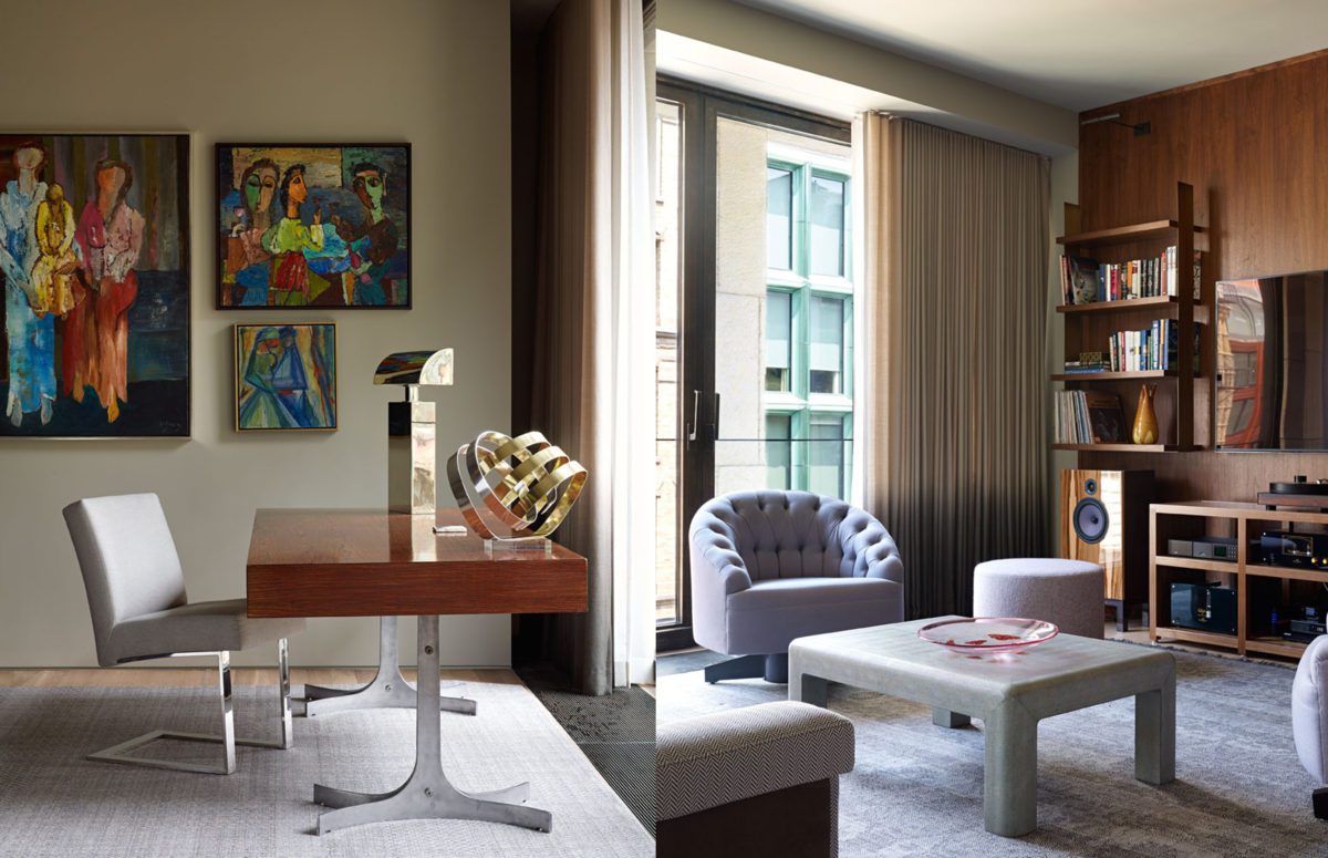 Bond-Street | Working Area with Vibrant Paintings and a View of a Living Room