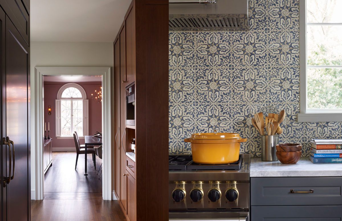 A Corridor to a Dining Room and a Yellow Saucepan on a Gas Stove