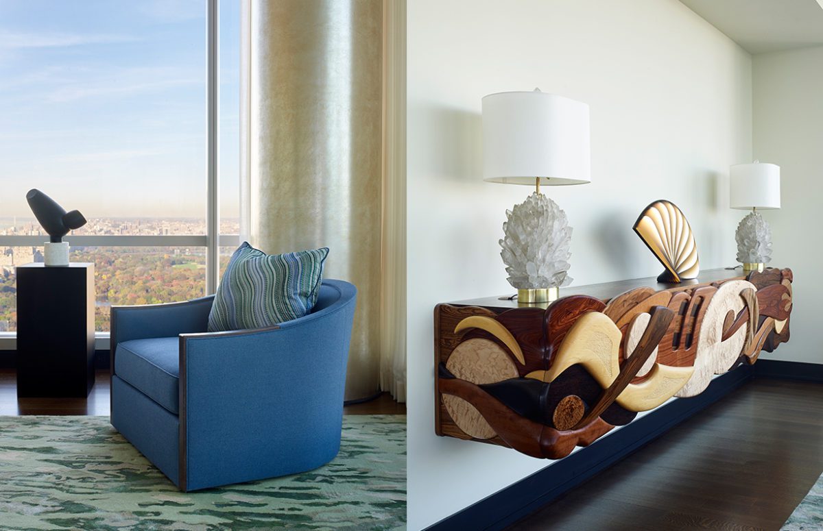 Platinum-Hideway | Blue Armchair and A Wooden Decorative Table