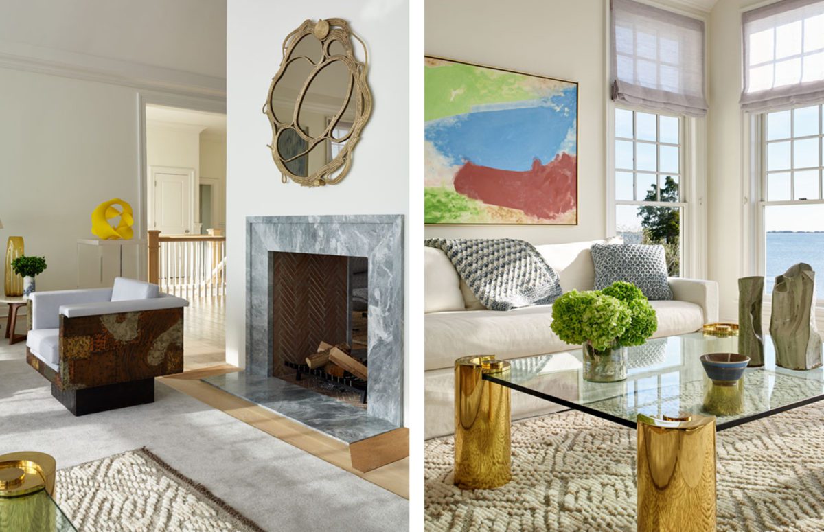 Fireplace with A Grey Marble Frame and a View of a Living Room