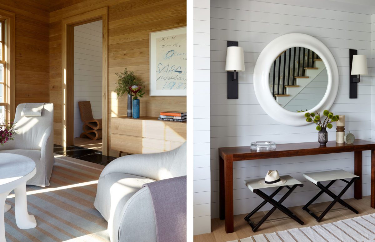 Seating Area in Beige Shades and A Wooden Entry Table