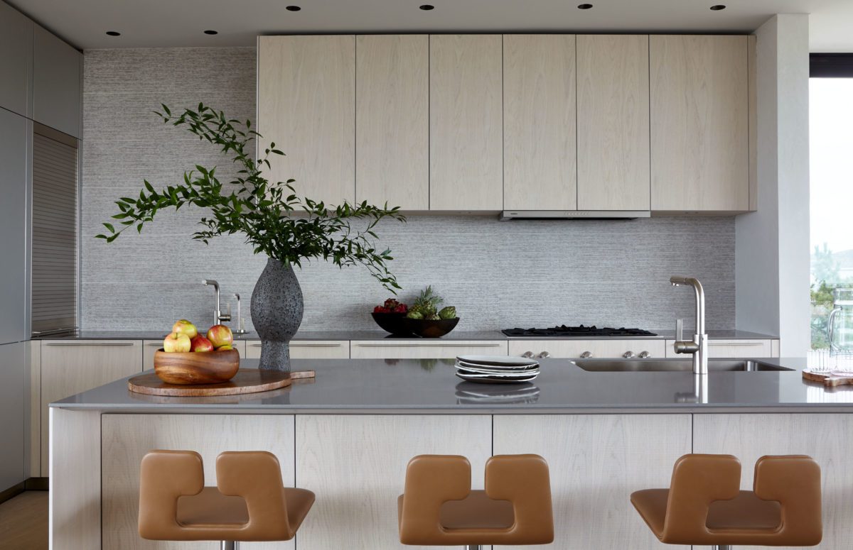 Grey Kitchen Interior Design Set and a Dining Table in The Middle