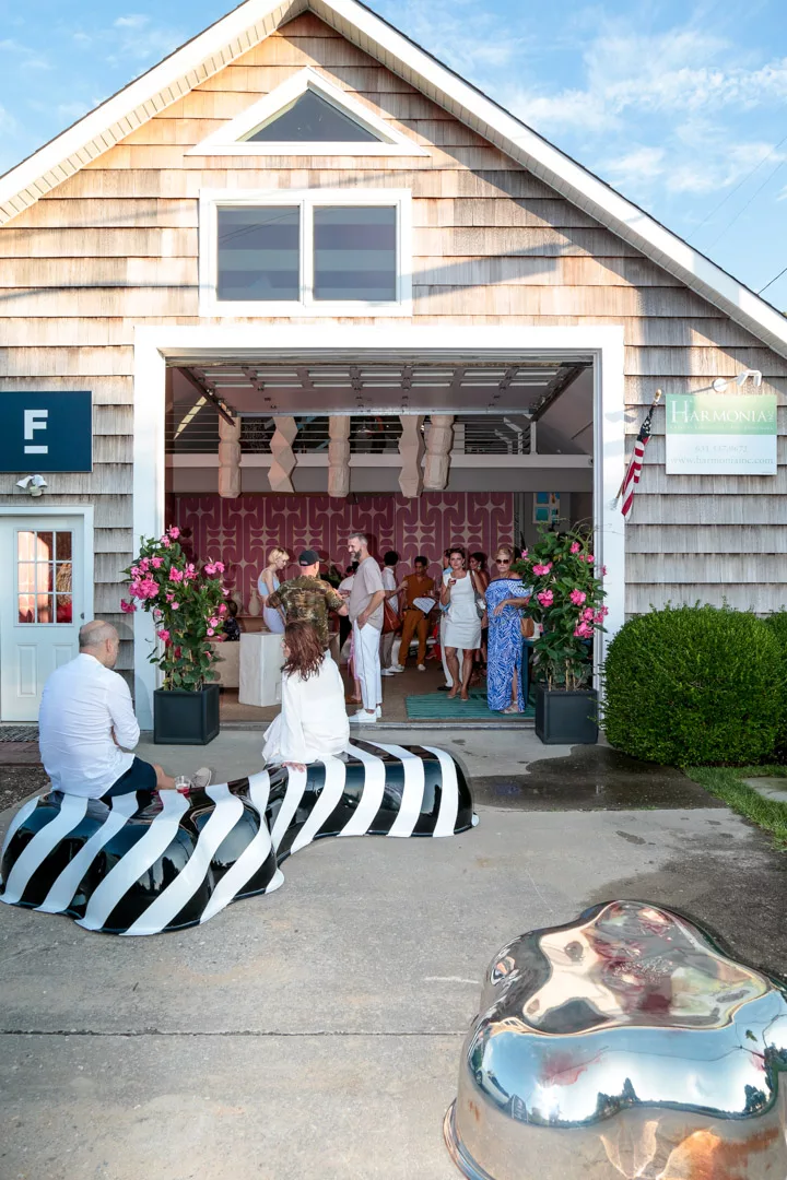 The Barn | Summer ’19 | The Frampton's Party | People Sitting on a Black and White Striped Oval Bench