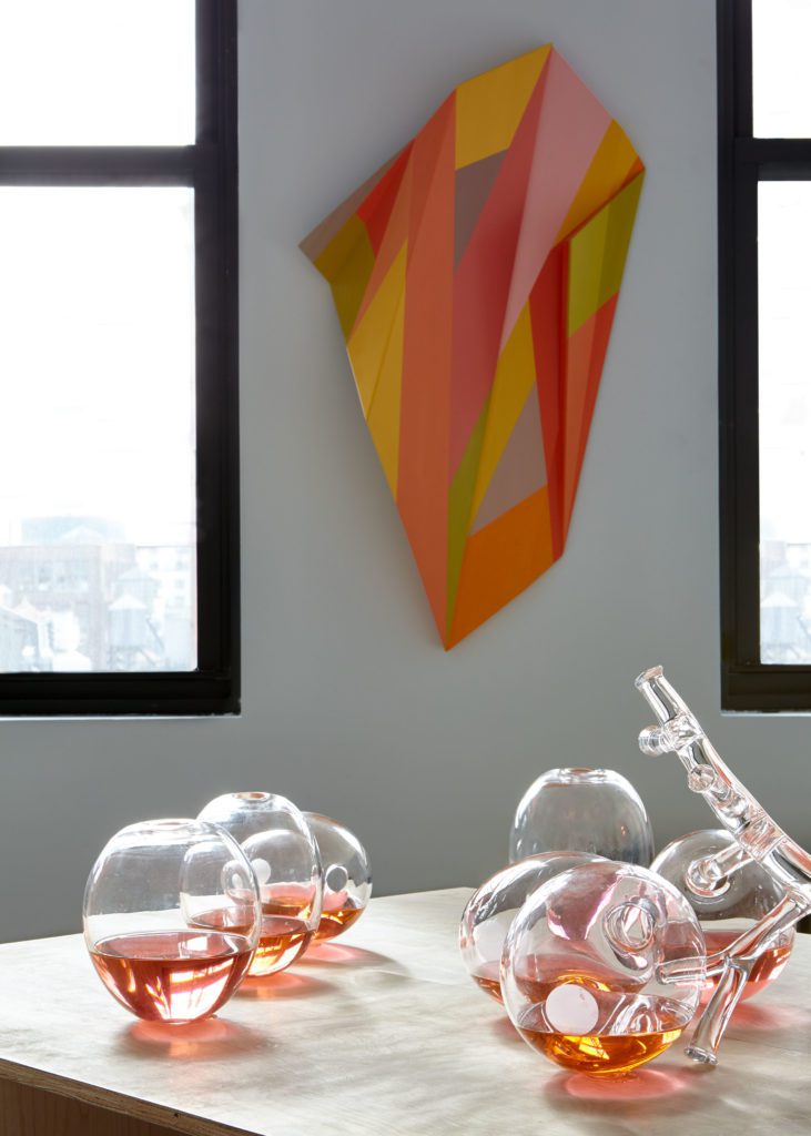 Exhibition Penthouse | Fall ’19 | Orange Wall Hanging and a Glass Composition from Multiple Elements