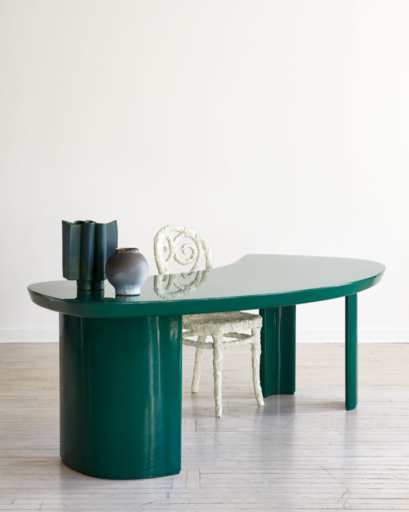 Green Desk with White Chair