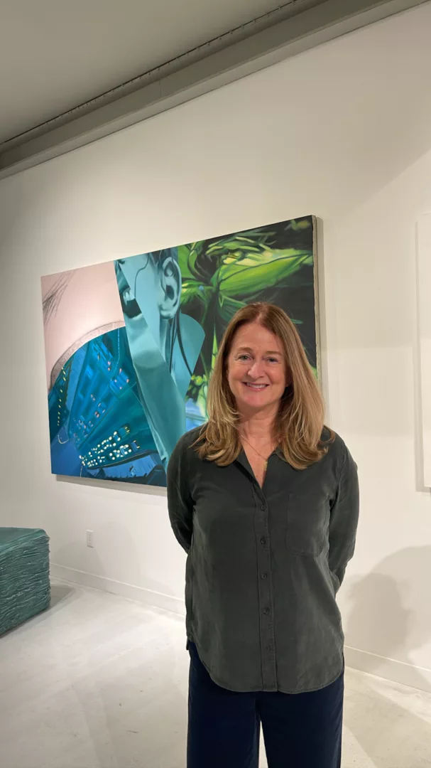 Artist Christine Keefe pictured with her work