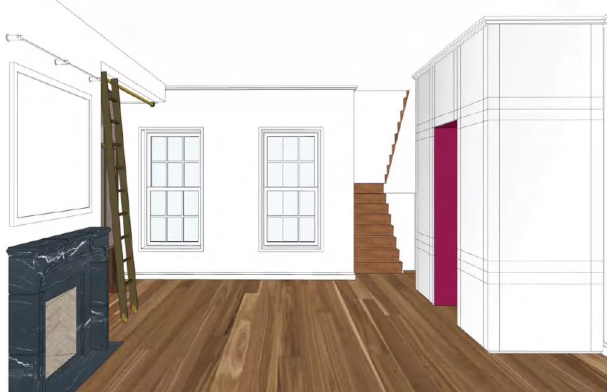 INTERIOR DESIGN PROGRESS RENDERING OF FAMILY ROOM